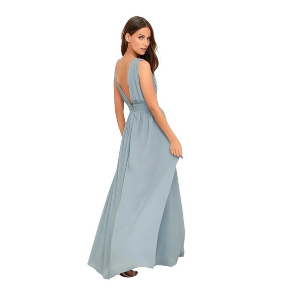 NEW Lulus Heavenly Hues Light Blue Maxi Dress XL High Slit Plunging Double V - Picture 6 of 14